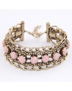 Gem Embedded Ear of Wheat Fashion Bracelet - Pink
