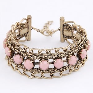 Gem Embedded Ear of Wheat Fashion Bracelet - Pink