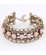 Gem Embedded Ear of Wheat Fashion Bracelet - Pink