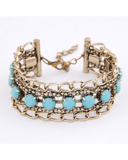 Gem Embedded Ear of Wheat Fashion Bracelet - Blue