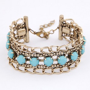 Gem Embedded Ear of Wheat Fashion Bracelet - Blue