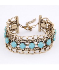 Gem Embedded Ear of Wheat Fashion Bracelet - Blue