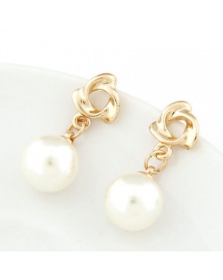 Korean Fashion Golden Revolving Shape Dangling Pearl Earrings