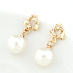 Korean Fashion Golden Revolving Shape Dangling Pearl Earrings