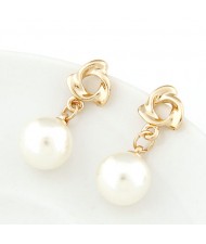Korean Fashion Golden Revolving Shape Dangling Pearl Earrings