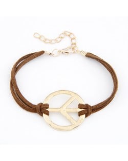 Vintage Peace Symbol Rope Bracelet - Coffee