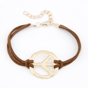 Vintage Peace Symbol Rope Bracelet - Coffee