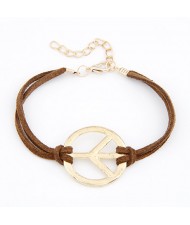 Vintage Peace Symbol Rope Bracelet - Coffee