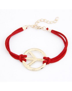 Vintage Peace Symbol Rope Bracelet - Red