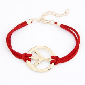 Vintage Peace Symbol Rope Bracelet - Red
