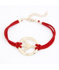 Vintage Peace Symbol Rope Bracelet - Red