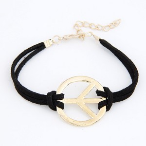 Vintage Peace Symbol Rope Bracelet - Black