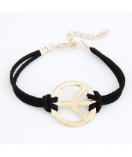 Vintage Peace Symbol Rope Bracelet - Black