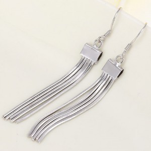 Vintage Design Long Tassel Silver Color Women Copper  Earrings