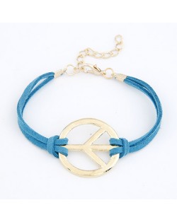 Vintage Peace Symbol Rope Bracelet - Blue
