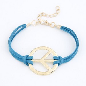 Vintage Peace Symbol Rope Bracelet - Blue