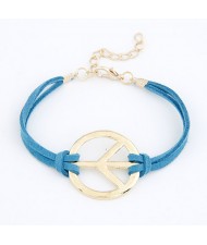 Vintage Peace Symbol Rope Bracelet - Blue