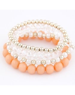Korean Summer Fashion Candy Beads Combo Bracelet - Light Orange