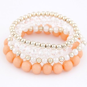Korean Summer Fashion Candy Beads Combo Bracelet - Light Orange