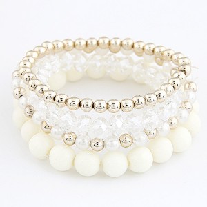 Korean Summer Fashion Candy Beads Combo Bracelet - White