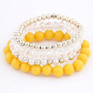 Korean Summer Fashion Candy Beads Combo Bracelet - Yellow