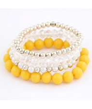 Korean Summer Fashion Candy Beads Combo Bracelet - Yellow