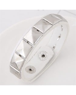 Korean Fashion Square Rivets Embedded Leather Bangle - White