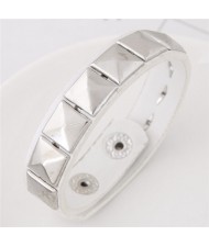 Korean Fashion Square Rivets Embedded Leather Bangle - White
