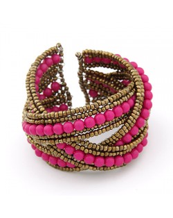 Bohemian Beads Fashion Spherical Cuff Bangle - Rose