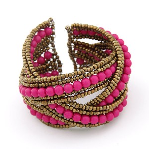 Bohemian Beads Fashion Spherical Cuff Bangle - Rose