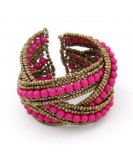Bohemian Beads Fashion Spherical Cuff Bangle - Rose