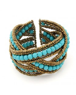 Bohemian Beads Fashion Spherical Cuff Bangle - Teal