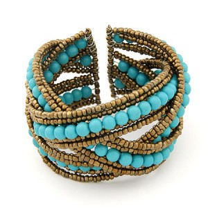 Bohemian Beads Fashion Spherical Cuff Bangle - Teal