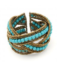 Bohemian Beads Fashion Spherical Cuff Bangle - Teal