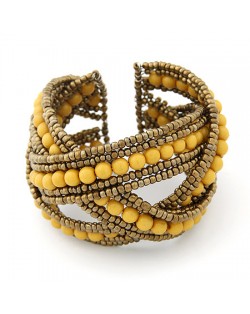 Bohemian Beads Fashion Spherical Cuff Bangle - Yellow