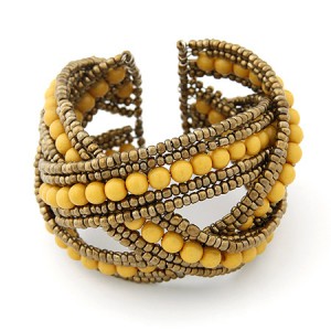 Bohemian Beads Fashion Spherical Cuff Bangle - Yellow