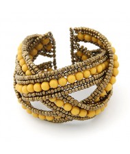 Bohemian Beads Fashion Spherical Cuff Bangle - Yellow