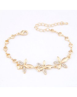 Korean Style Rhinestone Inlaid Bauhinia Golden Bracelet