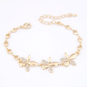 Korean Style Rhinestone Inlaid Bauhinia Golden Bracelet