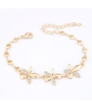 Korean Style Rhinestone Inlaid Bauhinia Golden Bracelet