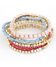 Korean Fair Lady Fashion Assorted Color Beads Combo Bracelet - Pink with Fuchsia