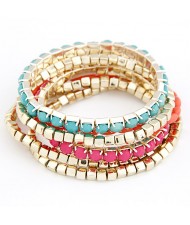 Korean Fair Lady Fashion Assorted Color Beads Combo Bracelet - Blue with Rose