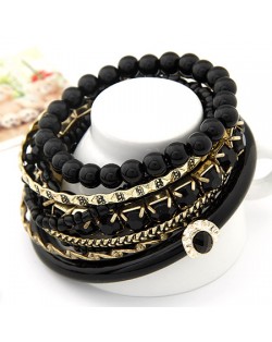 Bohemian Multi-layer Style Combo Beads Bangle - Black