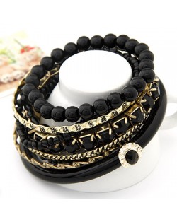 Bohemian Multi-layer Style Combo Beads Bangle - Black