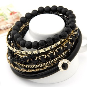 Bohemian Multi-layer Style Combo Beads Bangle - Black