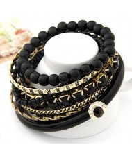 Bohemian Multi-layer Style Combo Beads Bangle - Black