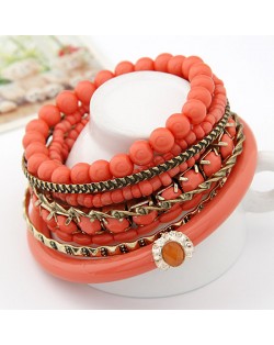 Bohemian Multi-layer Style Combo Beads Bangle - Orange