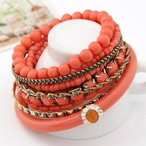Bohemian Multi-layer Style Combo Beads Bangle - Orange