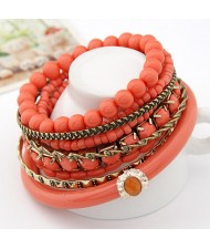 Bohemian Multi-layer Style Combo Beads Bangle - Orange