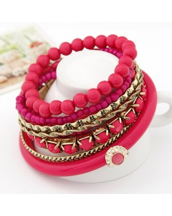 Bohemian Multi-layer Style Combo Beads Bangle - Rose